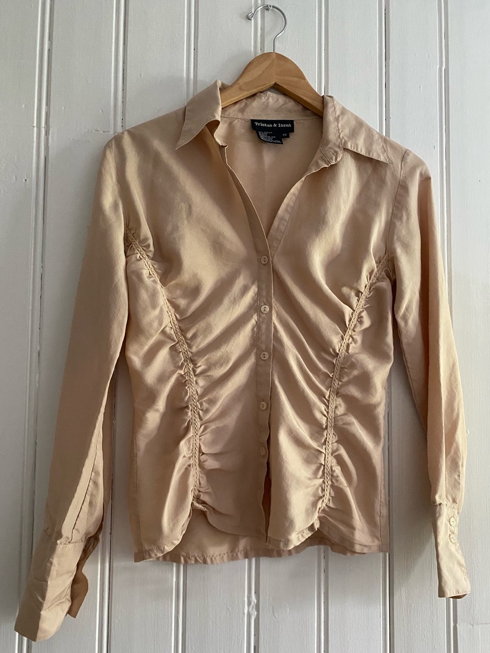 VINTAGE TRISTAN&ISEUT silk button front long sleeve blouse XS